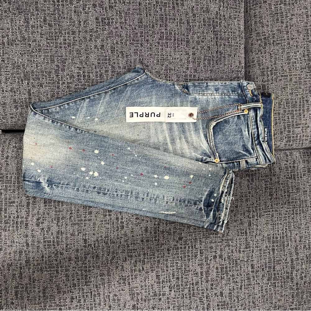 PURPLE Distressed Splatter Jeans